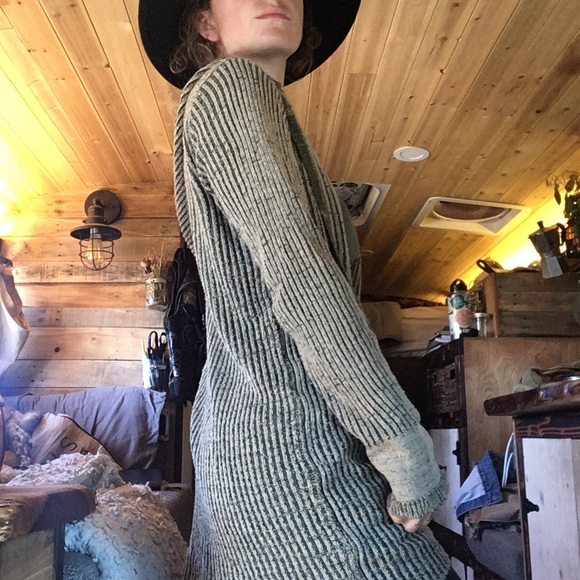 Boho Forest Green Cardigan Hooded Light Sweater - Picture 3 of 7